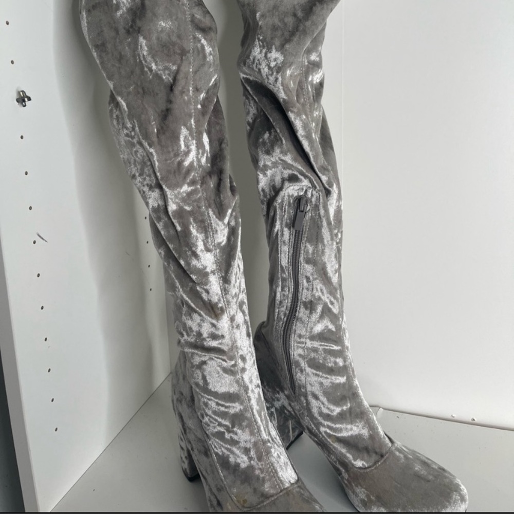 Gray Velvet Heeled Boots